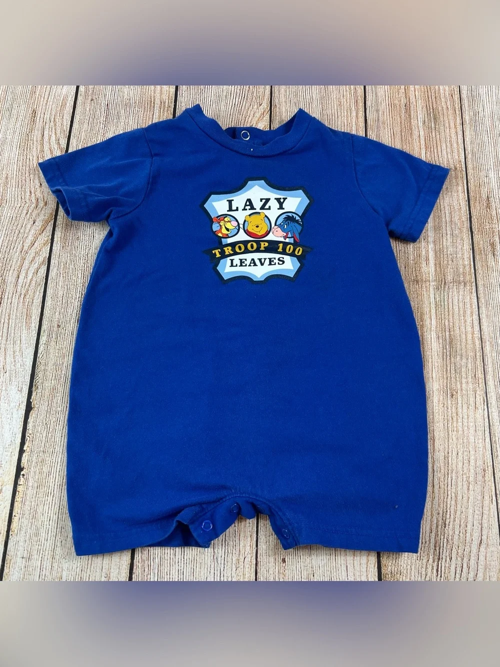 Vintage Disney Winnie The Pooh Baby One Piece Outfit Blue Lazy Leaves Troop 24 M